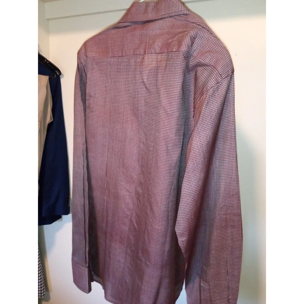 Fabindia Checked Shirt Men's Sz 40 Long Sleeve Fitted Button Down Brown Burgundy